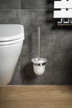 X-STEEL wisząca szczotka do WC, szkło mleczne, stal nierdzewna mat