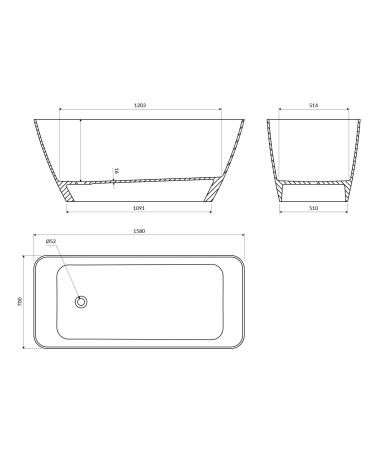 PARMA M+ wanna wolnostojąca, 159 x 71 cm, biały połysk