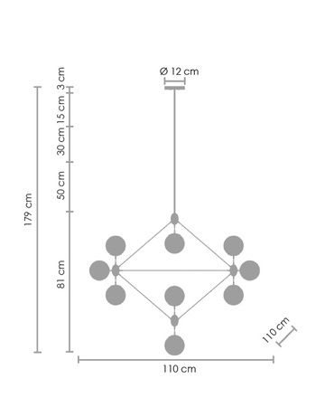 Lampa wisząca ASTRIFERO-15, 110cm -  transparentno czarna