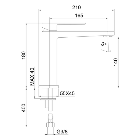 SPECTRE bateria umywalkowa, wysokość 180mm, chrom