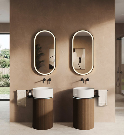 OASIS Umywalka ceramiczna wolnostojąca 40x89x52cm, półka do pomieszczenia, biela/dąb Cardamom