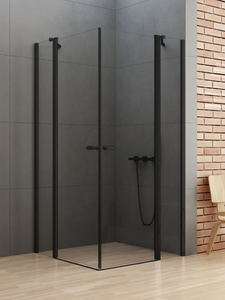 NZ2 Kabina prysznicowa NEW SOLEO BLACK 2D prostokątna U 80x90x195 szkło czyste 6mm Active Shield 2.0 - z el. stałym
