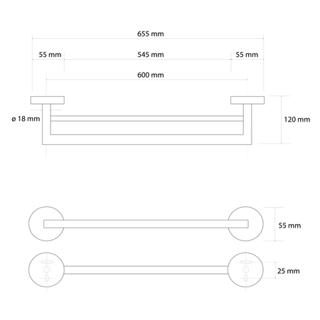 X-ROUND GOLD wieszak na ręczniki podwójny 600mm, złoto mat
