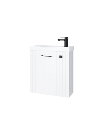 Szafka łazienkowa wisząca z umywalką 55 cm biały mat uchwyt czarny mat NOOK 010-SU55-04+TR41366