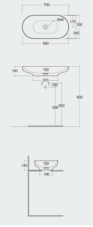 DES UMYWALKA NABLATOWA 70X35CM OWALNA BIAŁY MAT