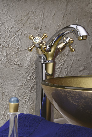 ANTEA bateria umywalkowa wysoka z odpływem, wysokość 245mm, chrom/złoto