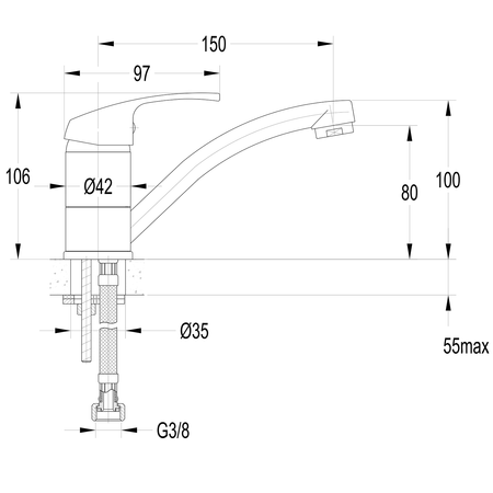 AQUALINE 35 bateria umywalkowa z obrotową wylewką, chrom