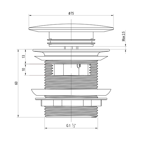 Odpływ wannowy 6/4", klik-klak, , solid surface, biały mat