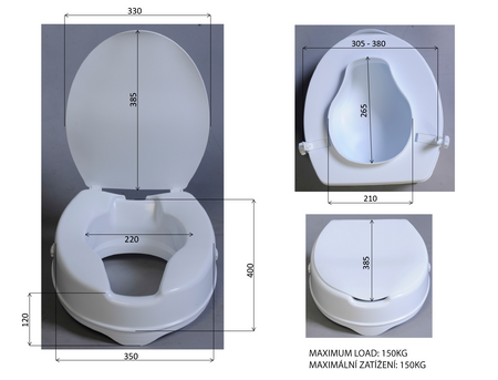 HANDICAP Deska WC podwyższona 10cm, bez uchwytów, biała