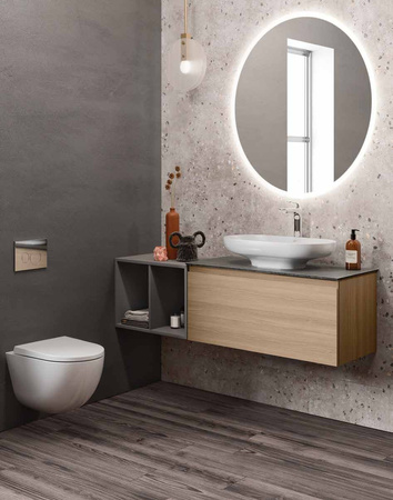 Zestaw DES UMYWALKA NABLATOWA 70X35CM OWALNA BIAŁY POŁYSK + Bateria podtynkowa ICONIC Chrom