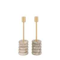 Novi Gold Candle Stick S/2 Beige Marble 66x66x255m