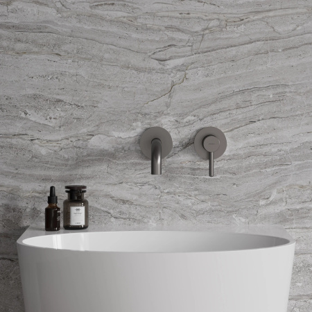 Y bateria umywalkowa podtynkowa z długą wylewką, grafit szczotkowany