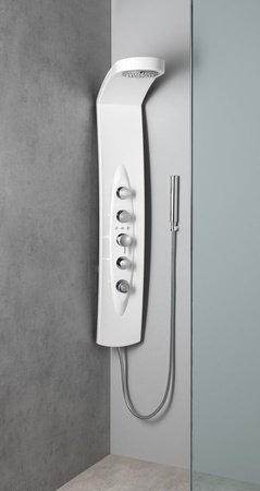 MOLA panel prysznicowy narożny z baterią termostatyczną 210x1300mm, biały
