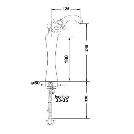 ANTEA bateria umywalkowa wysoka z odpływem, wysokość 245mm, nikiel szczotkowany