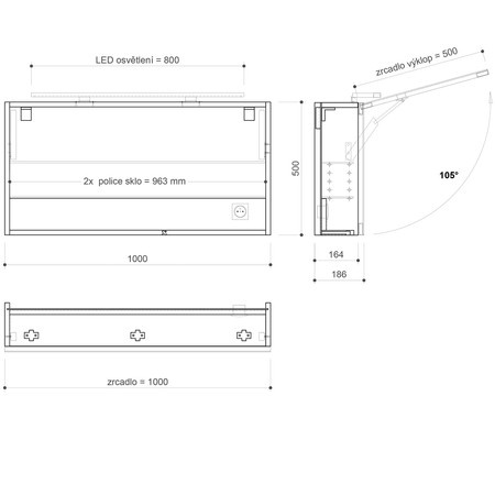 CLOE szafka z lustrem z oświetleniem LED, 100x50x18cm, biała