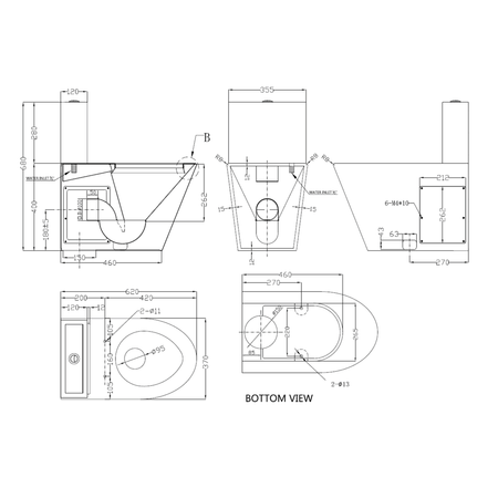 Kompakt WC ze zbiornikiem i mechanizmem spłukującym i deską WC, 370x680x620 mm, stal nierdzewna mat