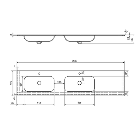 ARUBA umywalka podwójna lewa, 250x51,5 cm, Rockstone biały mat