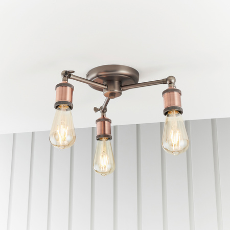 Lampa sufitowa Hal – 3-punktowa, postarzana miedź / postarzana cynowa, 35,5 × 50 × 13 cm