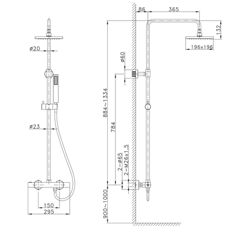 Zestaw prysznicowy z baterią termostatyczną, złoto