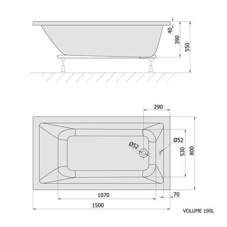 NOEMI wanna prostokątna 150x80x39cm, ivory