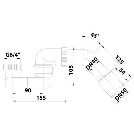 Syfon z nakrętką 6/4" i kolanem kątowym DN40/50