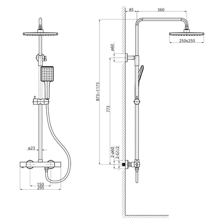 Zestaw prysznicowy z baterią termostatyczną, czarny mat