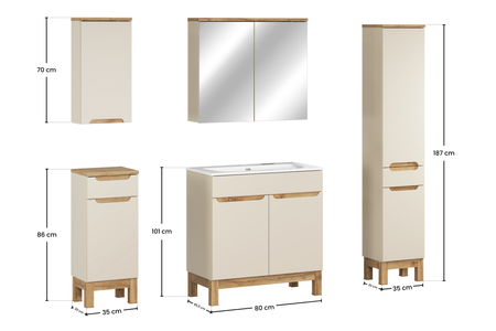 Zestaw meblowy 80cm z umywalką meblową SKY, szafką wysoką i szafką z lustrem