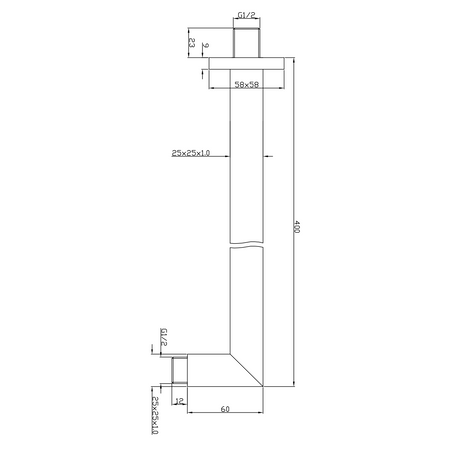Ramię prysznicowe kwadratowy 400mm, chrom