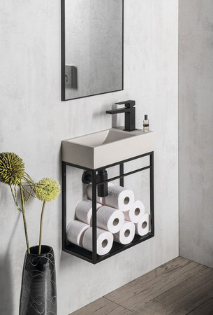 CREST R umywalka betonowa z korkiem, 40x22cm, biały piaskowiec