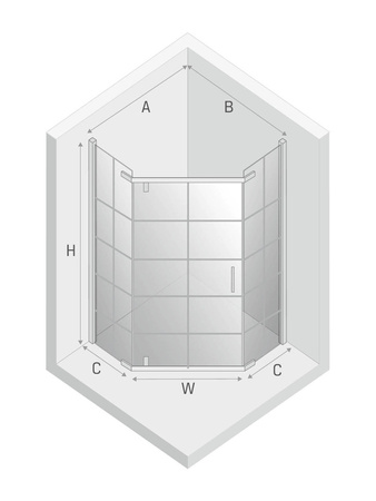 KABINA NEW KOMFORT BLACK PIĘCIOKĄTNA U 90x90x195 CZYSTE 8mm ACTIVE SHIELD