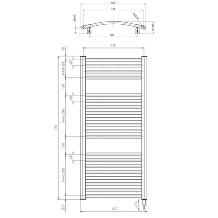 ORBIT-E grzejnik elektryczny, obły, 450x960 mm, 300 W, biały