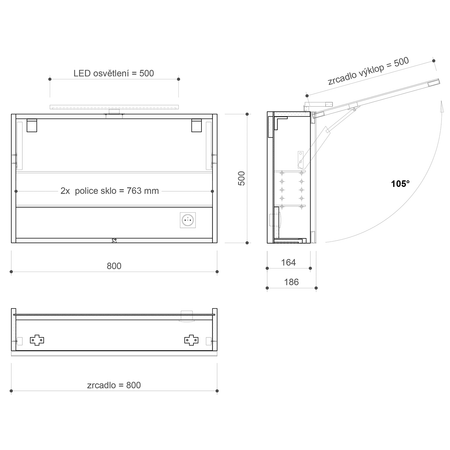 CLOE szafka z lustrem z oświetleniem LED, 80x50x18cm, sosna rustykalna