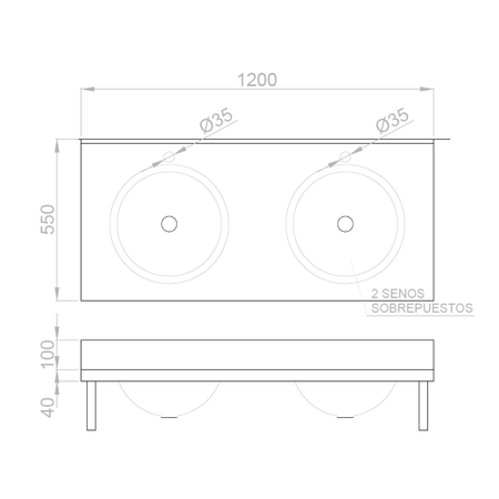 Umywalka podwójna z obudową 1200x254x550 mm, stal nierdzewna mat