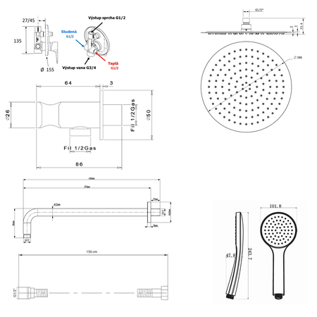 KAI zestaw prysznicowy podtynkowy z baterią podtynkową, 2 wyjścia, czarny