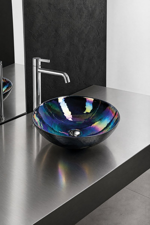 DECORA NERO MURANO umywalka szklana nablatowa, średnica 41cm, czarny