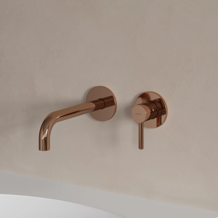 Y bateria umywalkowa podtynkowa z długą wylewką, miedź połysk