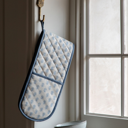 Fleur Floral Stamp Double Oven Glove Blue