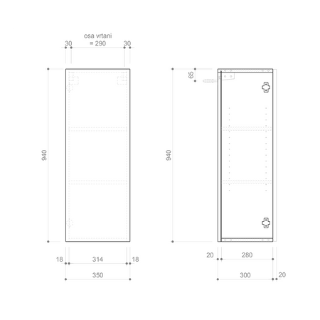 ESPACE szafka 35x94x32cm, 1 drzwi, lewa/prawa, biała mat
