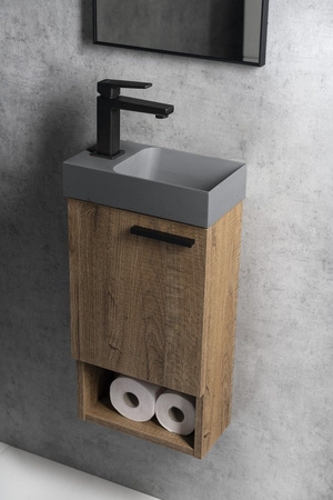 PICCOLINO umywalka betonowa, 30,8x17cm, bateria z lewej strony, szary mat