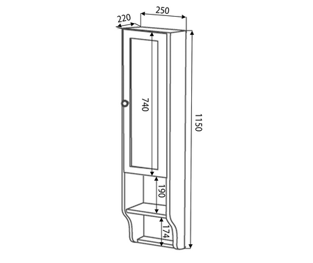RETRO szafka do lustra 25x115x20cm, buk, prawa