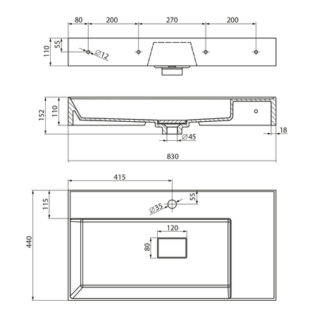 GODIVA umywalka kompozytowa, 83x44cm, biały