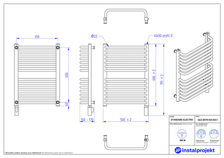 Instal Projekt Standard Electro Grzejnik elektryczny  50x70 cm biały połysk/white silk GŁE-50/70+GH-03C1