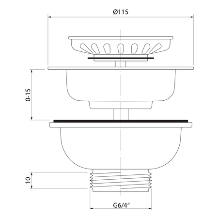 Odpływ zlewozmywakowy 6/4", stal nerdzewna, gun metal