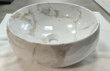 Vitruvit River ceramiczna umywalka nablatowa owalna 40,5 x 36,5 cm Calacatta Oro Marble (wyprzedaż ekspozycyjna)