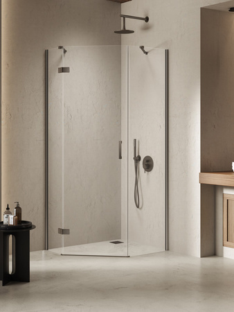 Kabina NESTA GUNMETAL BRUSHED 1D pięciokątna prawa Drzwi P 100x80x200 czyste 6mm Active Shield 2.0