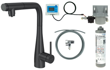 Bateria kuchenna z zestawem do filtracji wody
 z wyciąganą wylewką