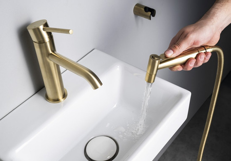 RHAPSODY bateria umywalkowa z prysznicem bidetowym, złoto mat