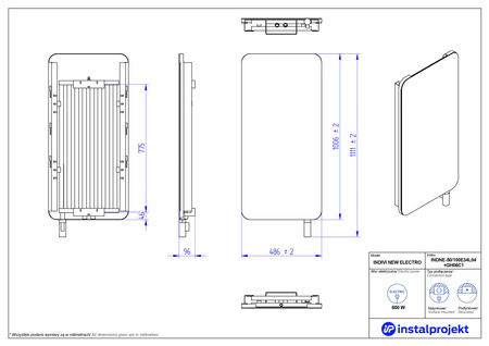 Instal Projekt Indivi New Electro Grzejnik elektryczny  50x100 cm czarny/black mat szyba czarna INDNE-50/100E31L05+GH-06C1