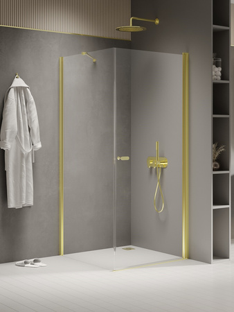 Kabina prysznicowa NEW SOLEO LIGHT GOLD 1D kwadratowa U 80x80x195 szkło czyste 6mm Active Shield 2.0 - wsp. równoległy