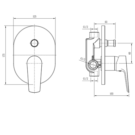 LOTTA bateria prysznicowa podtynkowa, 2 wyjścia, czarny mat